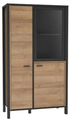 Vitrine Effet Chêne Piètement Métal Mat