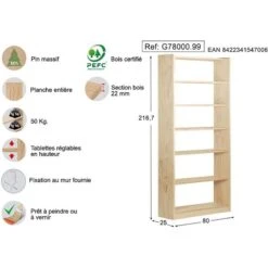 Bibliothèque Gala En Pin 7 Tablettes -Étagères Soldes Magasin b35cd918338549b5bee2bd999cfe70ae