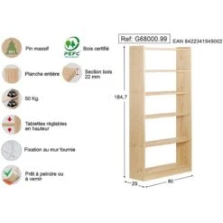 Bibliothèque Gala En Pin 6 Tablettes -Étagères Soldes Magasin ffa06e2e4eb84647a72e3949f52e6cba