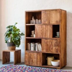 Étagère à Portes Coulissantes TRANGLE -Étagères Soldes Magasin schiebetuerenregal trangle sheesham massiv 676042