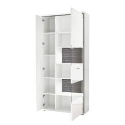 Armoire Vitrine Kushiro -Étagères Soldes Magasin vitrinenschrank arco hochglanz weiss grau 4710816